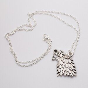 Handmade Silvertone Game of Thrones House Stark Large Pendant Necklace, New